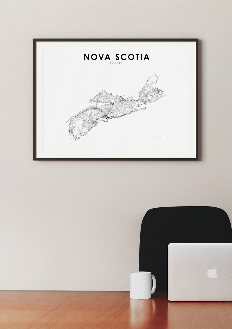 Nova Scotia Map Print, NS Canada State Road Map Print, Halifax, Map Art Poster, Nursery Room Wall Office Decor, Printable Map image 3