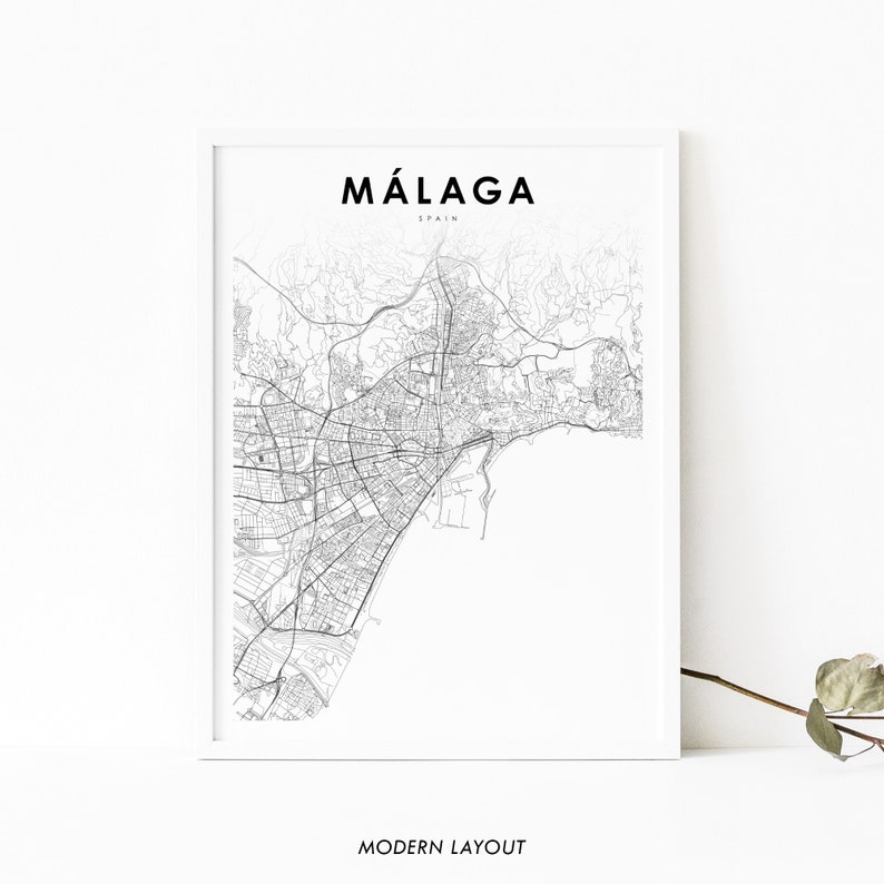 Malaga Spain Map Print, Málaga Map Art Poster, City Street Road Map Print, Nursery Room Wall Office Decor, Printable Map image 1