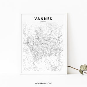 Vannes Frankreich Karte Druck, Gwened Frankreich Karte Kunst Poster, Morbihan, Stadt Straße Straße Karte Druck, Kinderzimmer Wand Büro Dekor, druckbare Karte