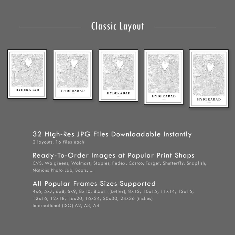 Hyderabad India Map Print Map Art Poster Telangana City | Etsy