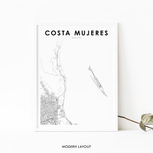 Impressão de mapa de Costa Mujeres México, pôster de arte de mapa Grand Palladium México, impressão de mapa de estradas de ruas da cidade, decoração de parede de escritório de berçário, para impressão