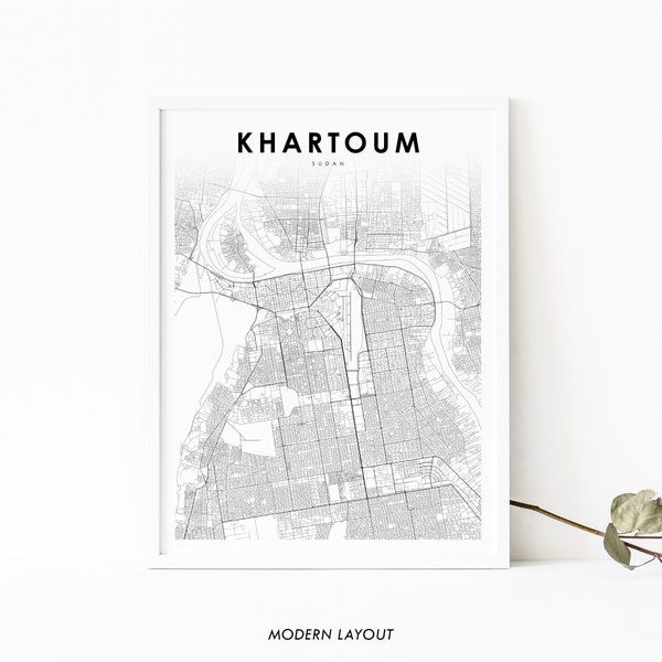 Khartoum Sudan Map Print, Art Poster, الخرطوم Nile River City Street Road Map Print, Nursery Room Wall Office Decor, Printable Map