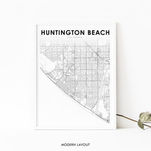 Huntington Beach CA carte impression, Californie USA carte Art affiche, ville rue route carte impression, pépinière chambre mur bureau Decor, carte imprimable