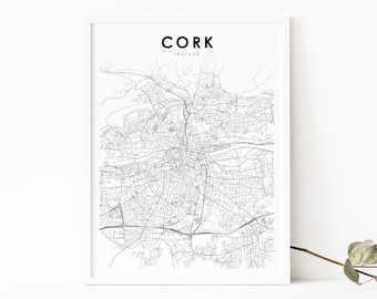 Cork Ireland Map Print, Map Art Poster, Corcaigh Munster, City Street Road Map Print, Nursery Room Wall Office Decor, Printable Map