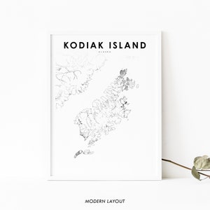 Kodiak Island AK Karte Druck, Alaska USA Karte Kunst Poster, Kodiak, Stadt Straße Straße Karte Druck, Kinderzimmer Büro Wand Dekor, druckbare Karte