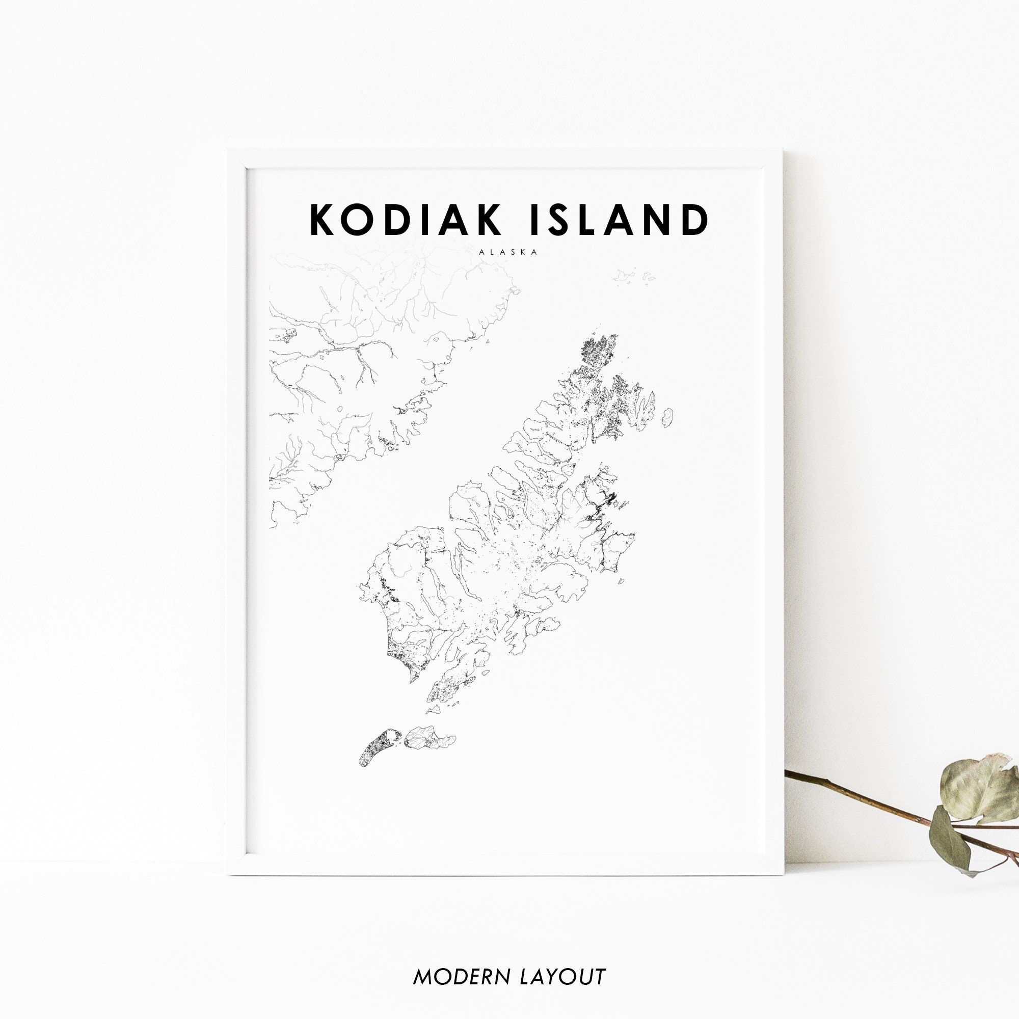 Kodiak Island AK Map Print, Alaska USA Map Art Poster, Kodiak, City ...