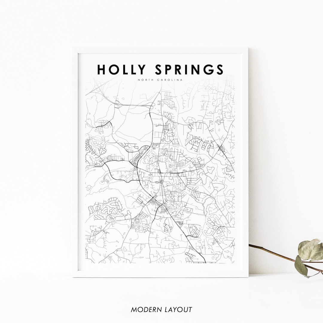 Holly Springs NC Map Print, North Carolina USA Map Art Poster, City Street Road Map Print