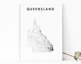 Queensland Australia Map Print, Road Map Art Poster, Brisbane QLD, State Road Map Print, Nursery Room Wall Office Decor, Printable Map
