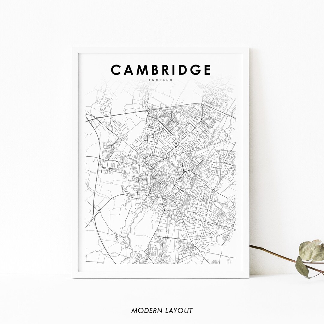 Cambridge England Map Print, United Kingdom UK Map Art Poster, City ...