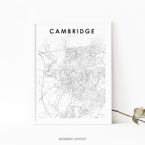 Cambridge England Karte Druck, Vereinigtes Königreich UK Karte Kunst Poster, Stadt Straße Straßenkarte Druck, Kinderzimmer Wand Büro Dekor, druckbare Karte