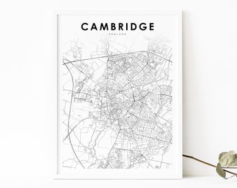 Cambridge England Map Print, United Kingdom UK Map Art Poster, City Street Road Map Print, Nursery Room Wall Office Decor, Printable Map