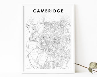 Cambridge England Map Print, United Kingdom UK Map Art Poster, City Street Road Map Print, Nursery Room Wall Office Decor, Printable Map