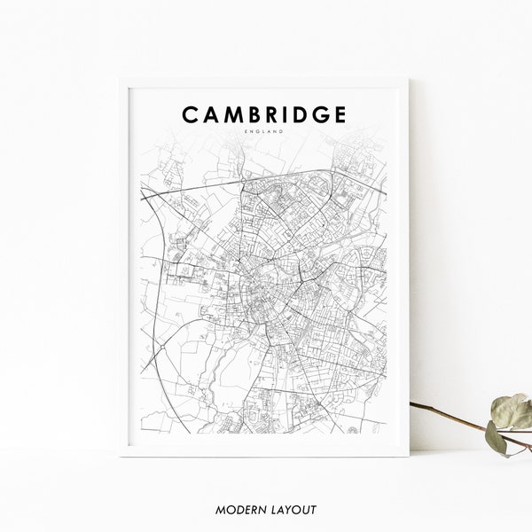 Cambridge England Map Print, United Kingdom UK Map Art Poster, City Street Road Map Print, Nursery Room Wall Office Decor, Printable Map