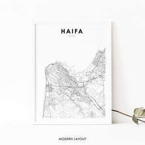 Haifa Israel Karte Print, ישראל Karte Kunst Poster, Hefa Hayfa, Stadt Straße Road Map Print, Kinderzimmer Wand Büro Dekor, druckbare Karte