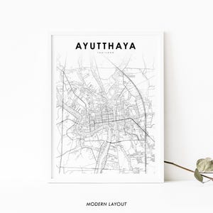 Ayutthaya Thailand Map Print, Phra Nakhon Si Ayutthaya Thai Map Art Poster, City Street Road Map Print, Room Office Wall Decor Printable Map