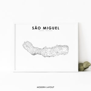 Sao Miguel Azoren kaart afdrukken, Portugal routekaart poster, São Miguel Açores Green Island kaart kunst, kinderkamer muur kantoor decor, afdrukbare kaart