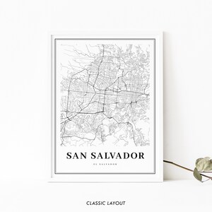 San Salvador El Salvador Map Print, Map Art Poster, City Street Road Map Print, Nursery Room Wall Office Decor, Printable Map image 2