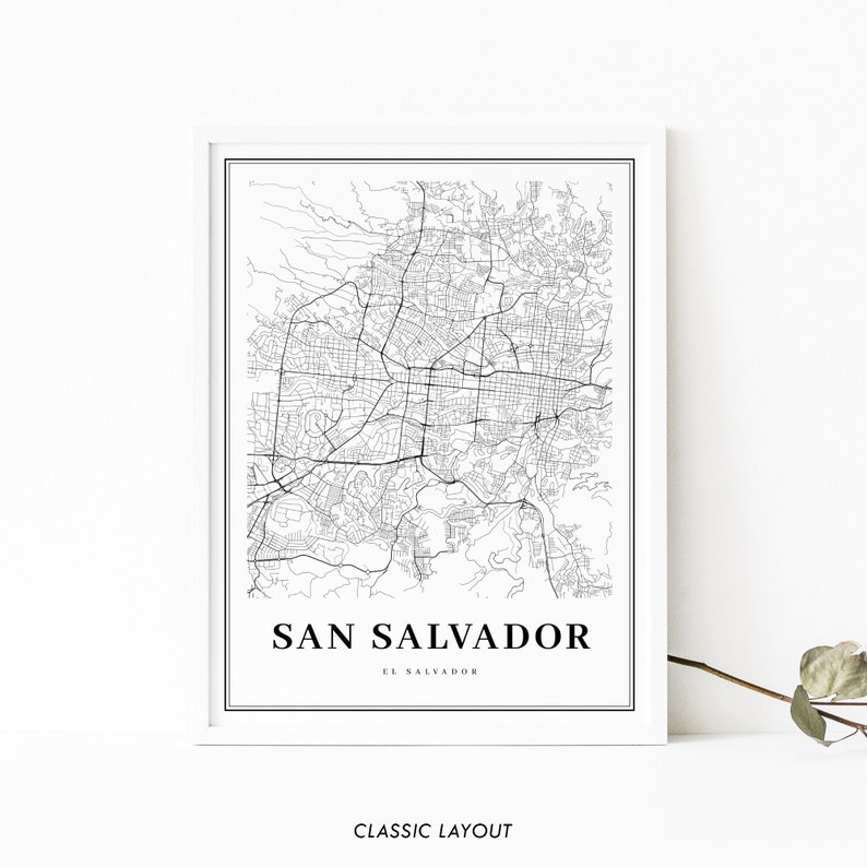 San Salvador El Salvador Map Print, Map Art Poster, City Street Road Map Print, Nursery Room Wall Office Decor, Printable Map image 2