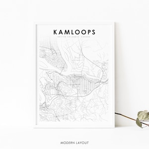 Kamloops BC Mapa Impresión, Columbia Británica Canadá Mapa Arte Cartel, Impresión de mapa de carreteras de la calle de la ciudad, Decoración de la oficina de la pared de la guardería, Mapa imprimible