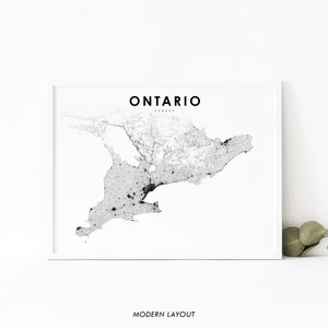 Impression de carte du sud de l'Ontario, impression de carte routière de l'Ontario, affiche d'art de carte de Toronto ON Canada, décor de bureau de mur de salle de pépinière, carte imprimable