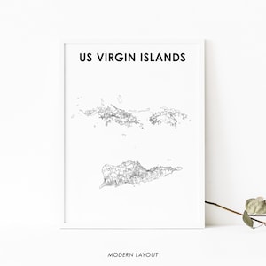 Impressão de mapa das Ilhas Virgens dos EUA, pôster de mapa rodoviário USVI, St. Croix, arte de mapa do Caribe, decoração de parede de quarto de berçário, mapa para impressão