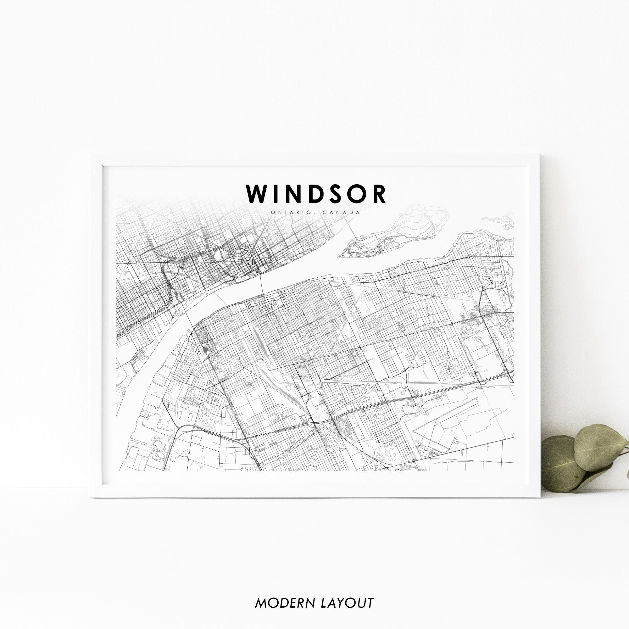 Windsor Ontario Map Print ON Canada Map Art Poster Detroit - Etsy España