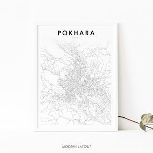 Pokhara Nepal Karte Print, Karte Kunst Poster, Gandaki Pradesh, Stadt Straße Road Map Print, Kinderzimmer Wand Büro Dekor, druckbare Karte