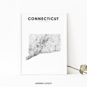 Connecticut Map Print, State Road Map Print, CT USA United States Map Art Poster, Nursery Room Wall Office Decor, Printable Map