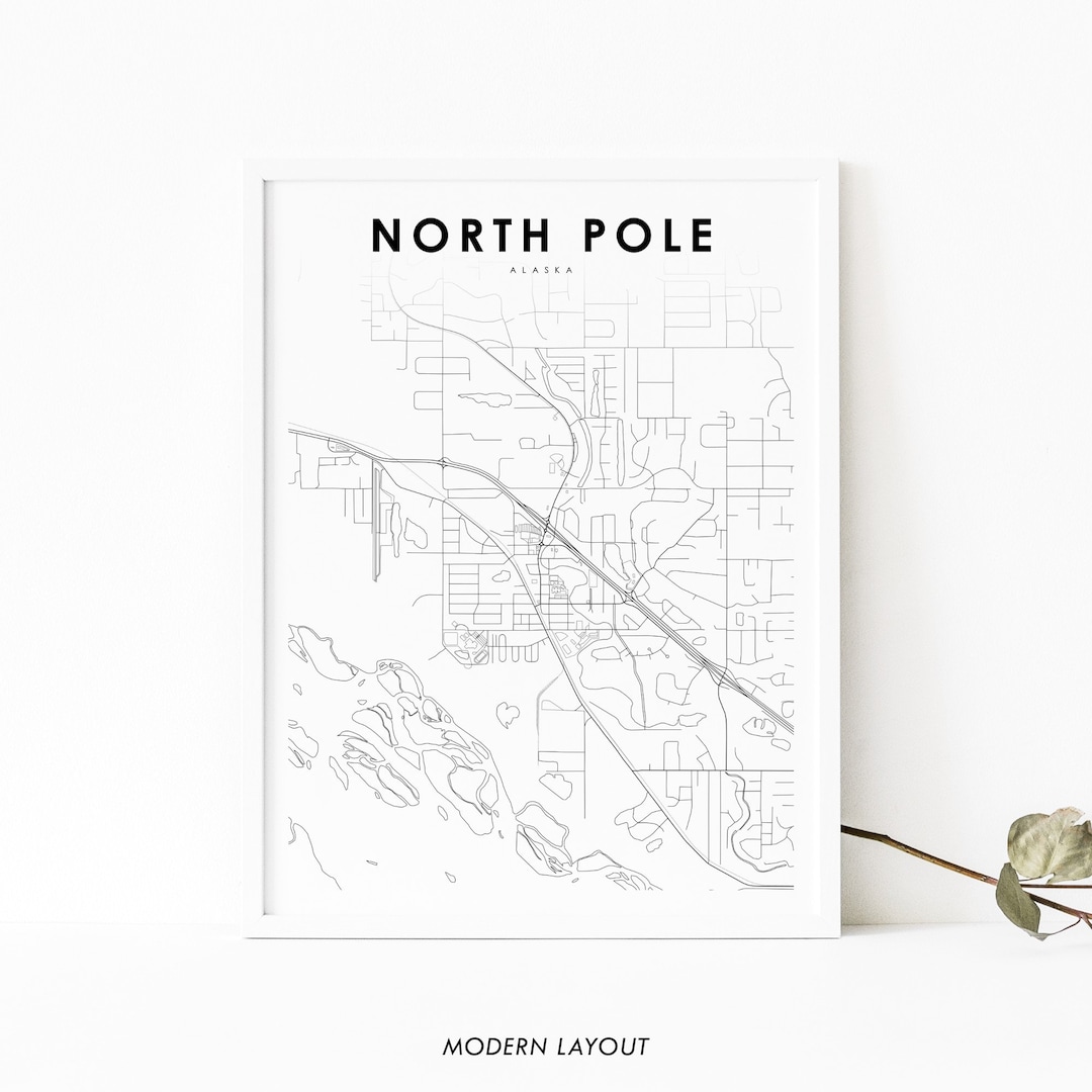 North Pole AK Map Print, Alaska USA Map Art Poster, Fairbanks, City