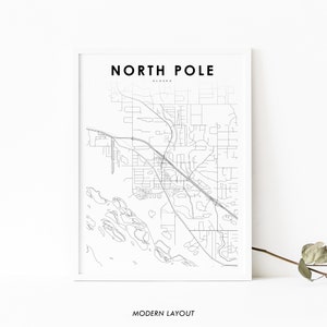 Stampa della mappa del Polo Nord AK, Poster artistico della mappa dell'Alaska USA, Fairbanks, Stampa della mappa stradale della città, Decorazione dell'ufficio della parete della stanza della scuola materna, Mappa stampabile