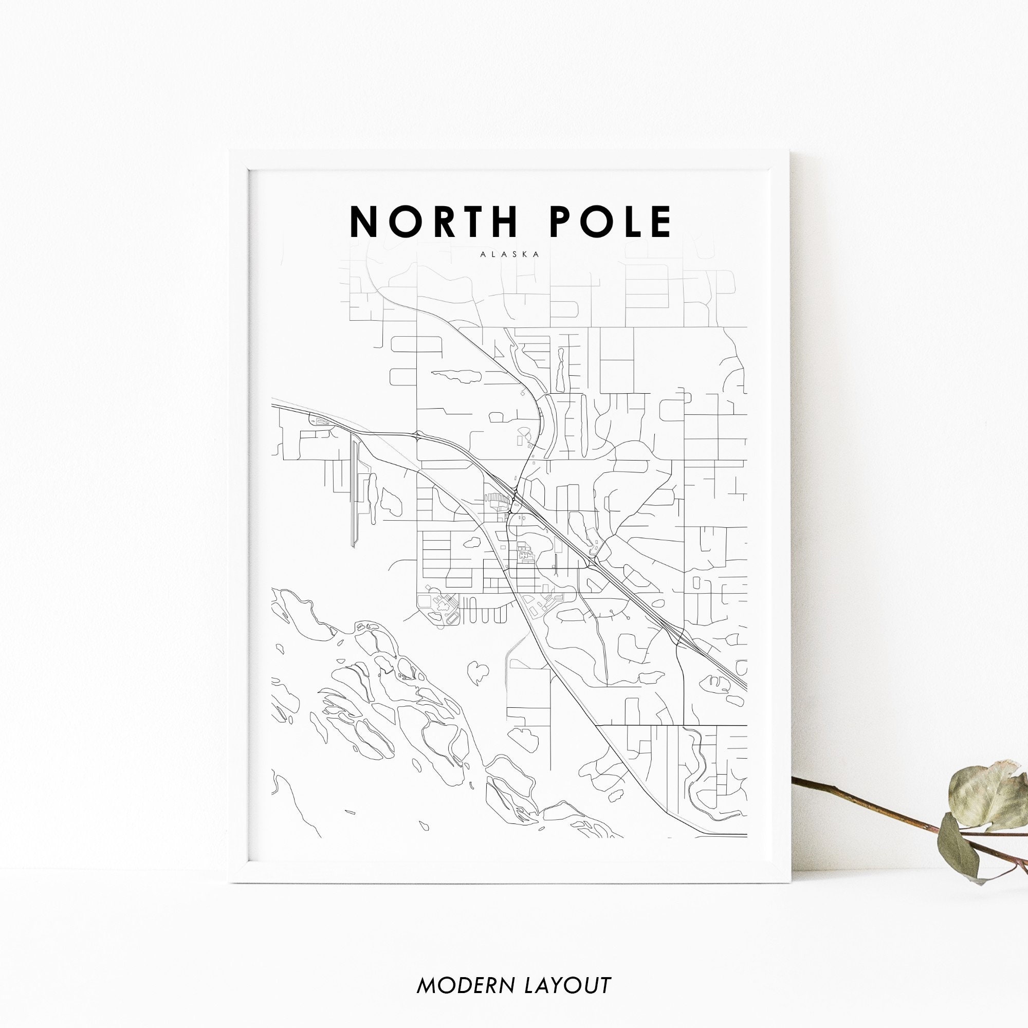 North Pole AK Map Print Alaska USA Map Art Poster Fairbanks Etsy