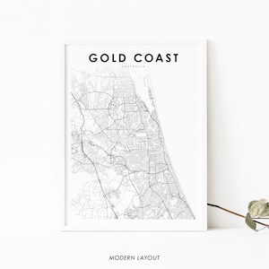 Impressão de mapa de Gold Coast QLD, pôster de arte de mapa da Austrália, impressão de mapa de estrada de cidade, decoração de parede de quarto de berçário, mapa imprimível