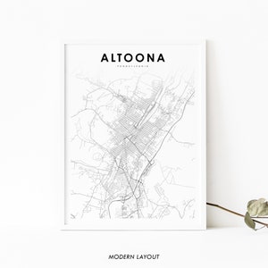 Altoona PA kaart afdrukken, Pennsylvania USA kaart kunst poster Blair County City Street routekaart afdrukken, kinderkamer muur kantoor decor, afdrukbare kaart