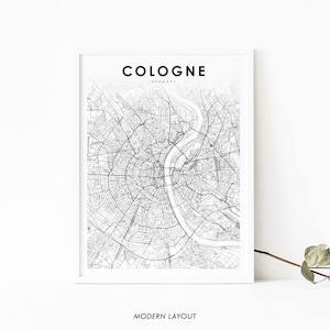 Impressão de mapa de Colônia Alemanha, pôster de arte de mapa de Köln Deutschland, impressão de mapa de estradas de ruas da cidade, decoração de escritório de parede de quarto de berçário, mapa para impressão