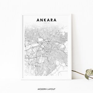 Ankara Türkiye kaart print, Turkije kaart art poster, Ancyra Angora, City Street wegenkaart print, kinderkamer kantoor muur decor, afdrukbare kaart