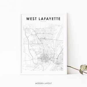 West Lafayette IN Map Print, Indiana USA Map Art Poster, Purdue, City Street Road Map Print, Nursery Room Wall Office Decor, Printable Map