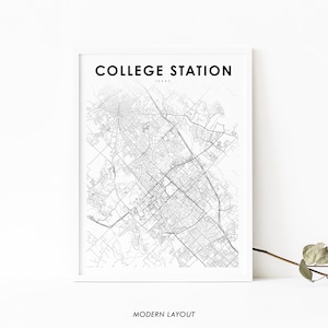 College Station TX Map Print, Texas USA Texas A&M Map Art Poster, City Street Road Map Print, Nursery Room Wall Office Decor, Printable Map