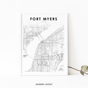 Fort Myers FL print, Florida USA kaart kunst poster, Ft. Myers Cape Coral, City Street Map Print, Kinderkamer Muur Kantoor Decor, Afdrukbare kaart