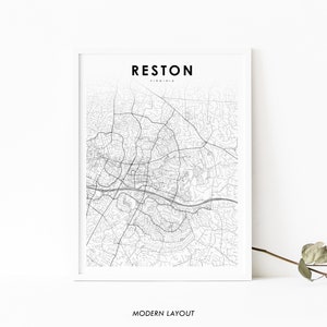 Reston VA Map Print, Virginia USA Map Art Poster, Fairfax County, City Street Road Map Print, Nursery Room Wall Office Decor, Printable Map