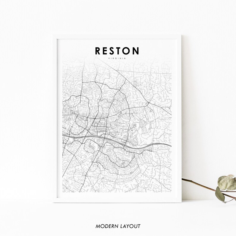 Reston VA Map Print, Virginia USA Map Art Poster, Fairfax County, City ...