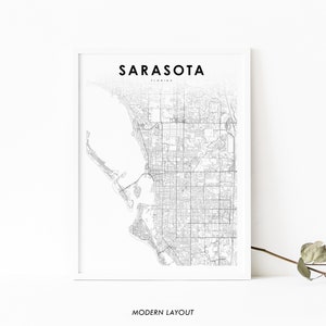 Sarasota Area FL Map Print, Florida USA Kaart Art Poster, City Street Road Map Print, Kinderkamer Muur Kantoor Decor, Afdrukbare kaart