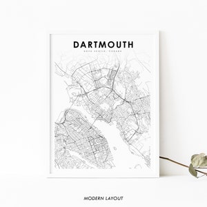 Impression de carte de Dartmouth en Nouvelle-Écosse, affiche d’art de carte de la N.-É. Canada, impression de carte routière de rue de la ville de Halifax, décor de bureau de mur de salle de pépinière, carte imprimable