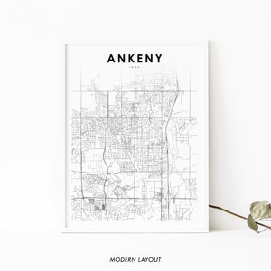 Ankeny IA Karte Print, Iowa USA Karte Kunst Poster, Stadt Straßen Karte Druck, Kinderzimmer Wand Büro Dekor, druckbare Karte