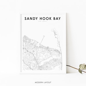 Sandy Hook Bay NJ Karte Print, New Jersey USA Karte Kunst Poster, Middletown, Stadt Straße Karte Druck, Kinderzimmer Wand Büro Dekor, druckbare Karte