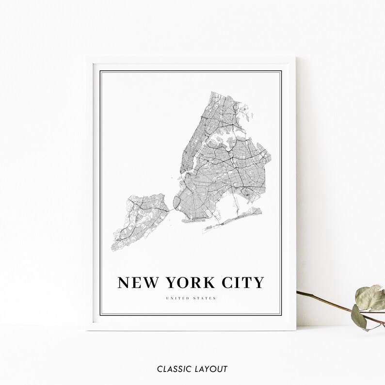 NYC Map Print, 5 Boroughs New York City Road Map Print, NY USA United ...