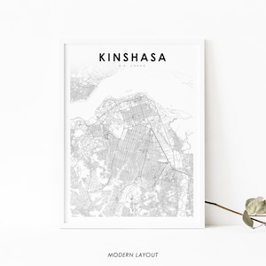 Kinshasa DR Kongo Karte Print, Karte Kunst Poster, Léopoldville DR Kongo, Stadt Straße Road Map Print, Kinderzimmer Wand Büro Dekor, druckbare Karte