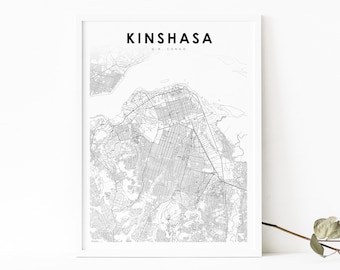 Kinshasa DR Congo Map Print, Map Art Poster, Léopoldville DRC, City Street Road Map Print, Nursery Room Wall Office Decor, Printable Map
