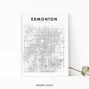 Impressão de mapa de Edmonton Alberta, cartaz de arte de mapa AB Canadá, impressão de mapa de estrada de rua da cidade, decoração de escritório de parede de quarto de berçário, mapa imprimível