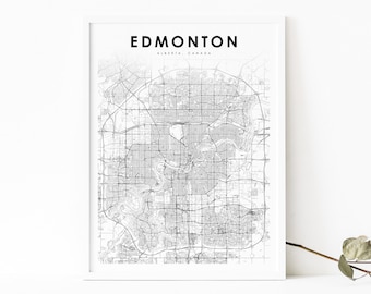 May include: A black and white map print of Edmonton, Alberta, Canada. The map shows the city's streets and roads. The text "EDMONTON" and "ALBERTA, CANADA" is printed at the top of the map. The text "MODERN LAYOUT" is printed at the bottom of the map.