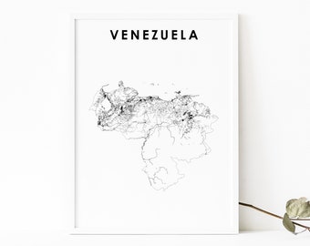 Venezuela Map Print, Country Road Map Poster, Caracas Map Art, Nursery Room Wall Office Decor, Printable Map